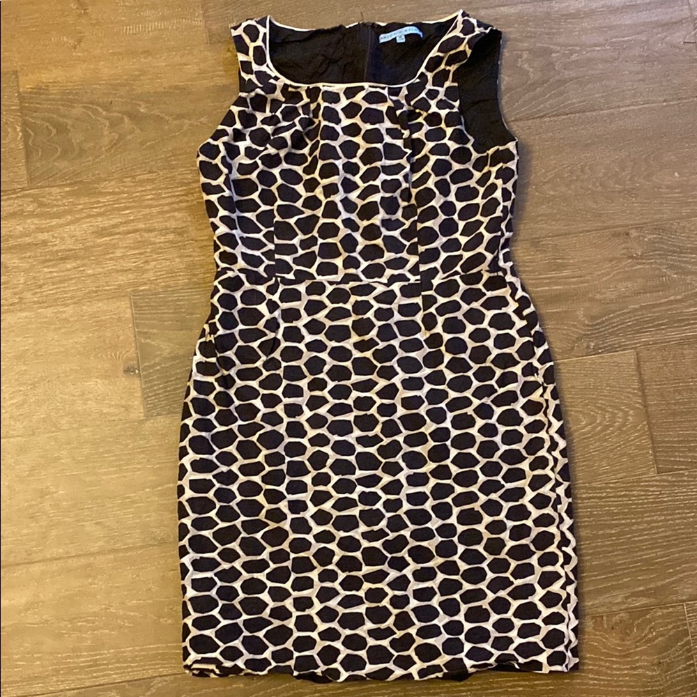 ANTONIO MELANI Animal Safari Print Career Work Cocktail Linen Sheath Dress 10 M